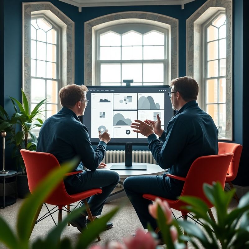 Two designers reviewing wireframes in the Modern Co studio